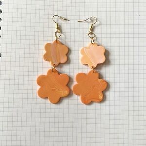 Handmade Orange Groovy Flowers Polymer Clay Earrings |2 for $15|